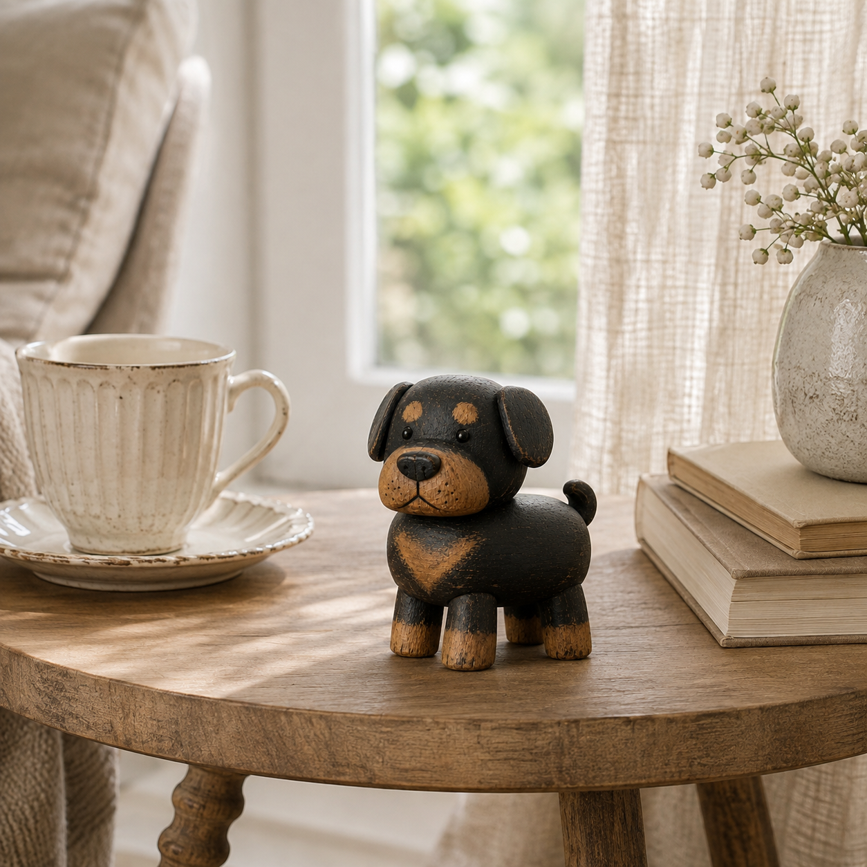 🐾 Rustic Wooden Rottweiler Figurine
