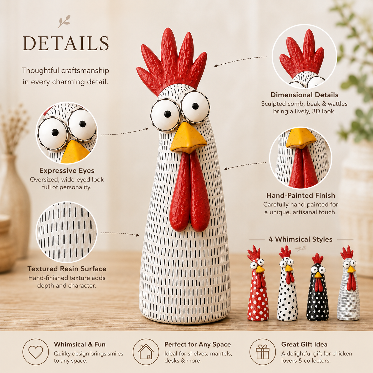 Whimsical Big-Eyed Chicken Resin Figurine 🐔✨