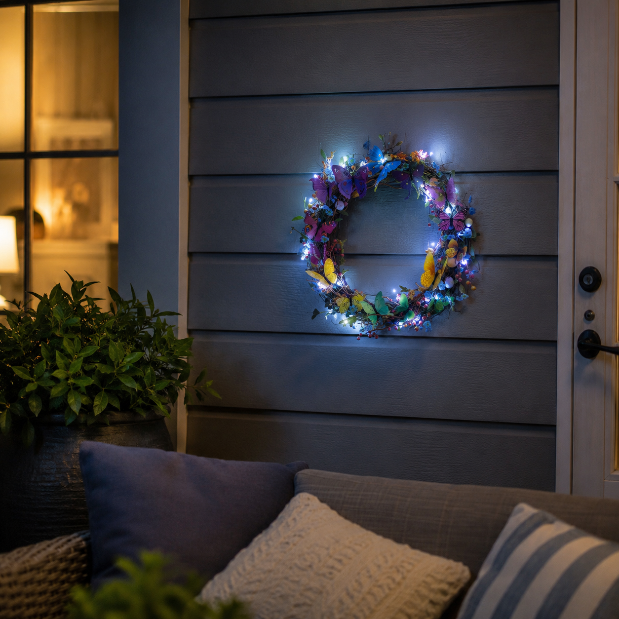 Colorful Butterfly Wreath with Cool White LED Lights and Remote Control 🦋✨