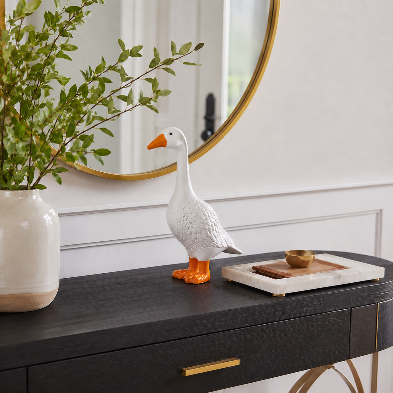 Elegant Goose Figurine – Natural Resin Decorative Statue