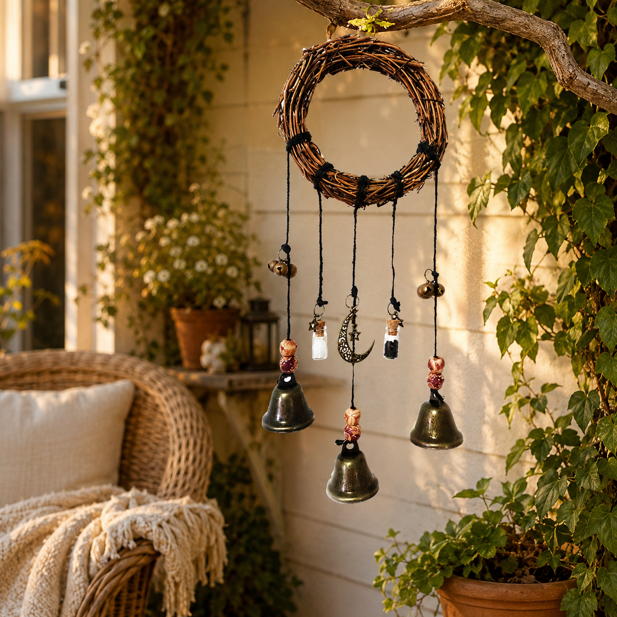 Boho Hanging Wind Chime 🔔 Rustic Bell Decor for Patio, Porch, Garden & Window