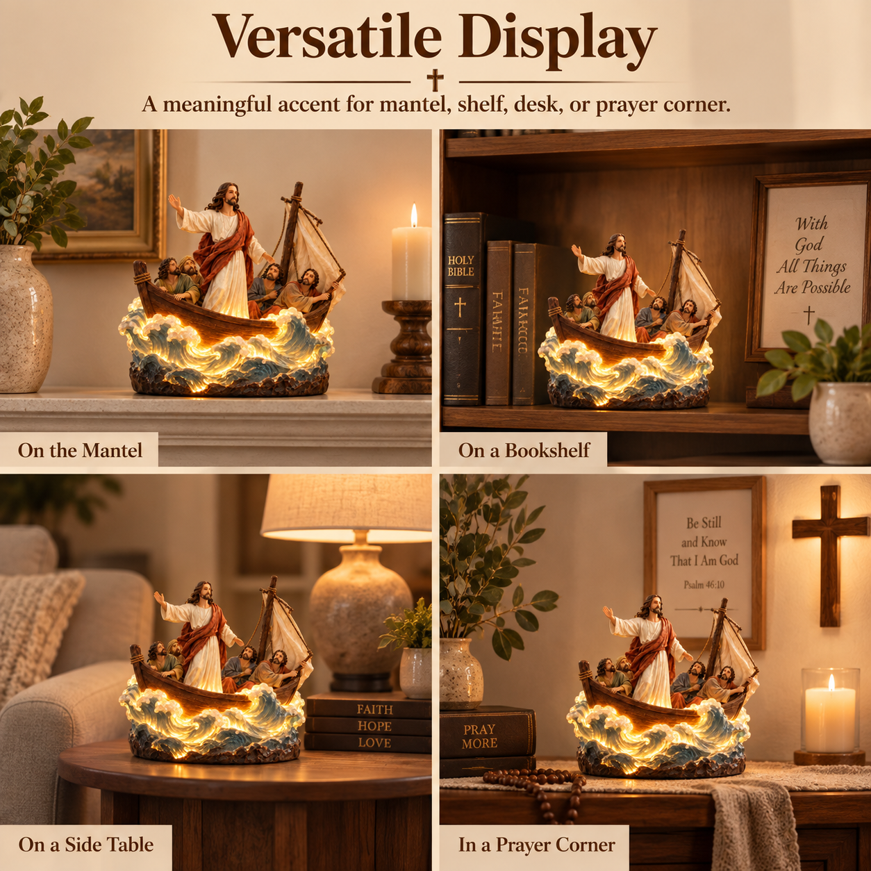 ✝️Jesus Calms the Storm Lighted Resin Figurine