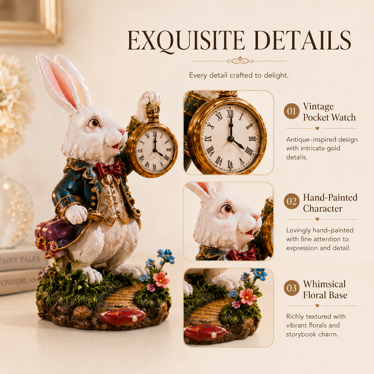 🐇 White Rabbit Pocket Watch Sculpture Figurine ✨