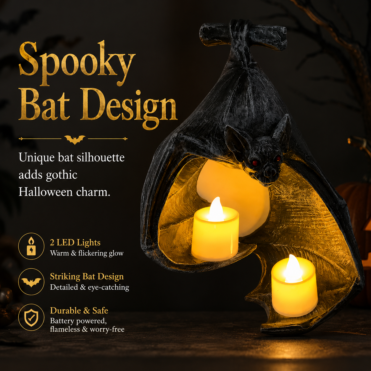🦇 Flameless Bat Candle Light