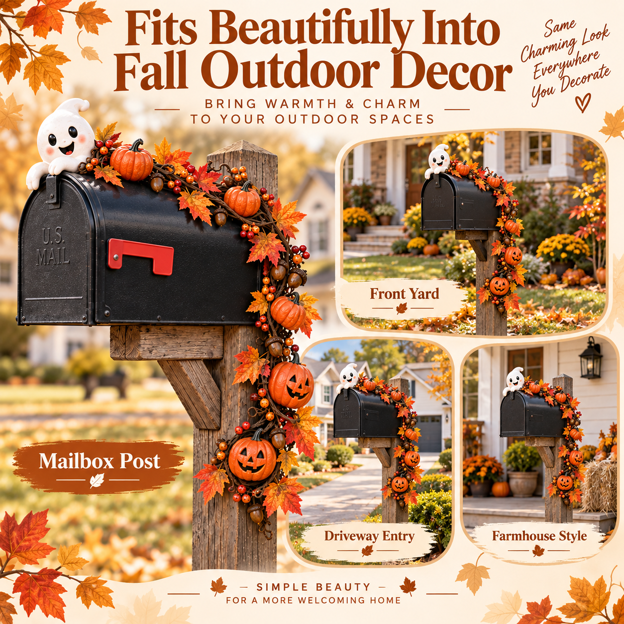 Fall Ghost & Pumpkin Mailbox Decoration🎃