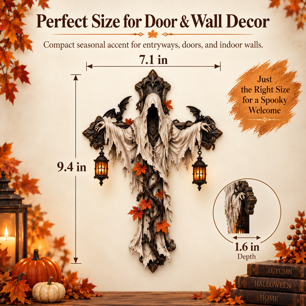 Lighted Halloween Ghost Cross Wall Decor
