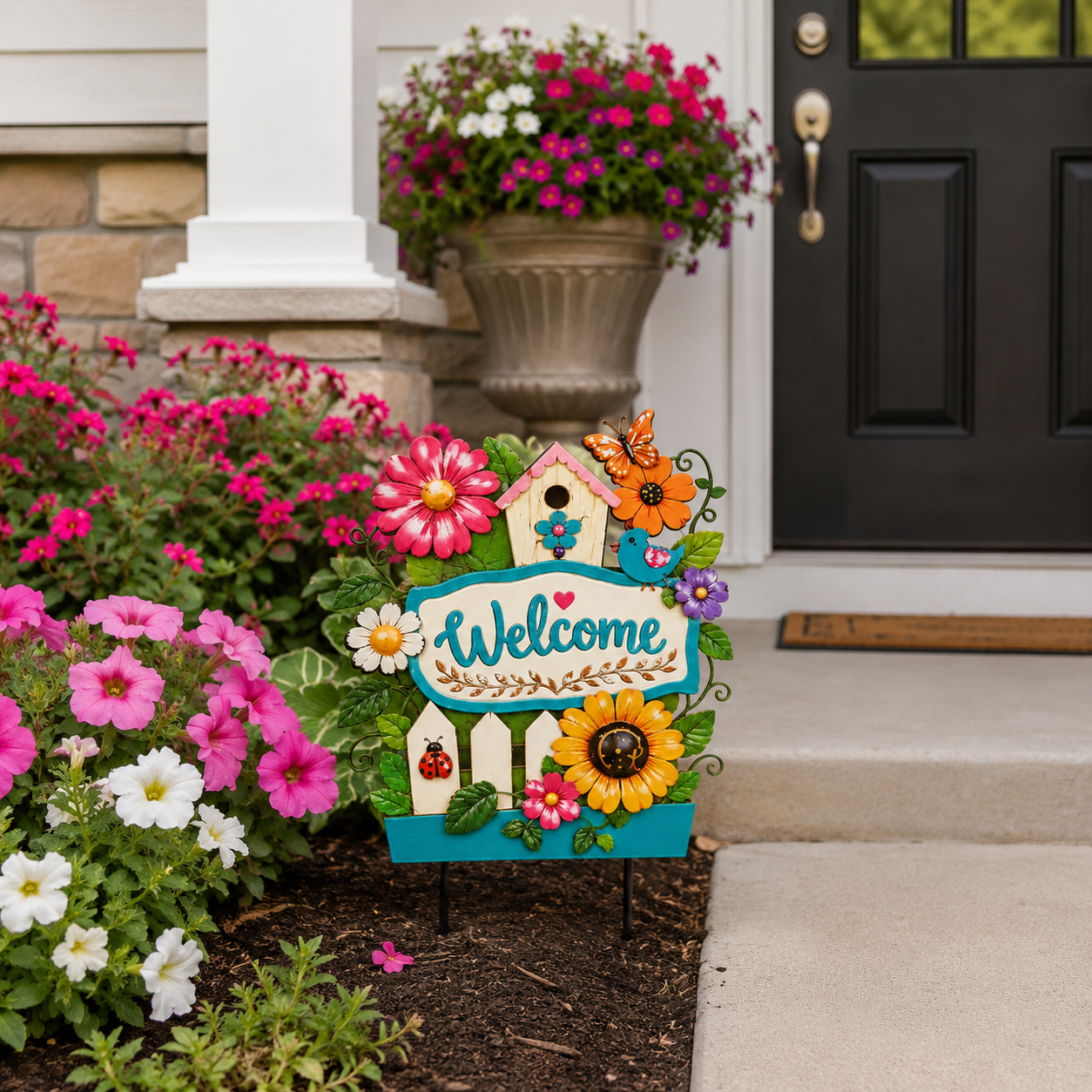 Welcome every guest with colorful flowers and a warm, inviting glow 🏡✨