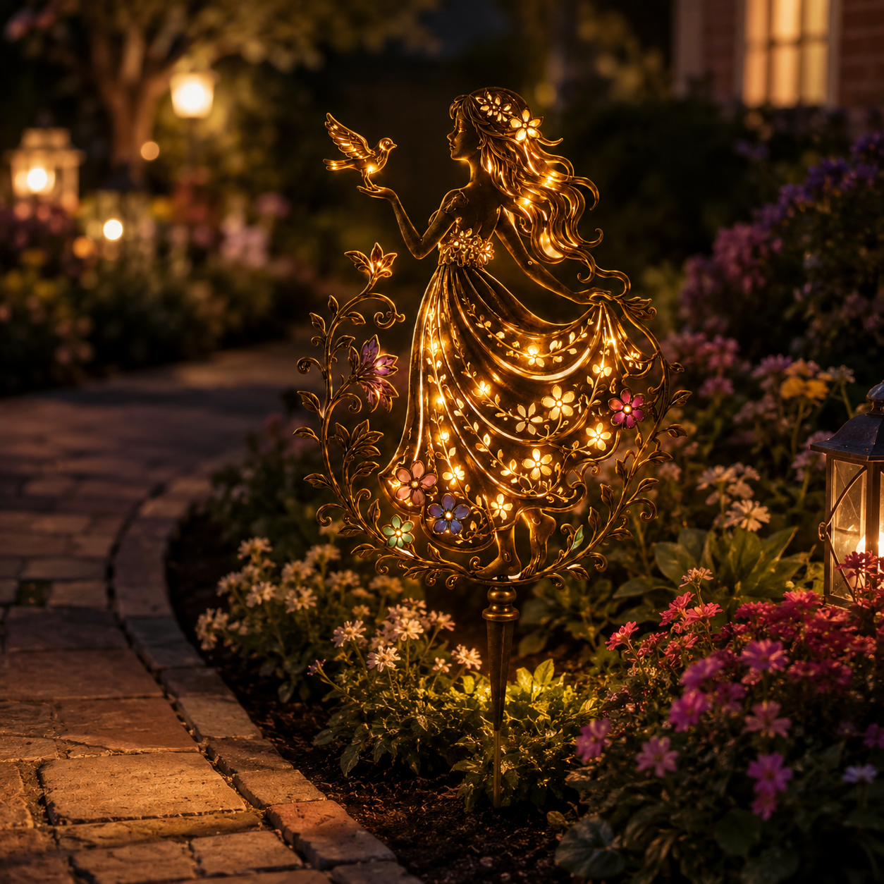 Remote-Controlled Illuminated Fairy Girl Metal Garden Stake ✨🕊️