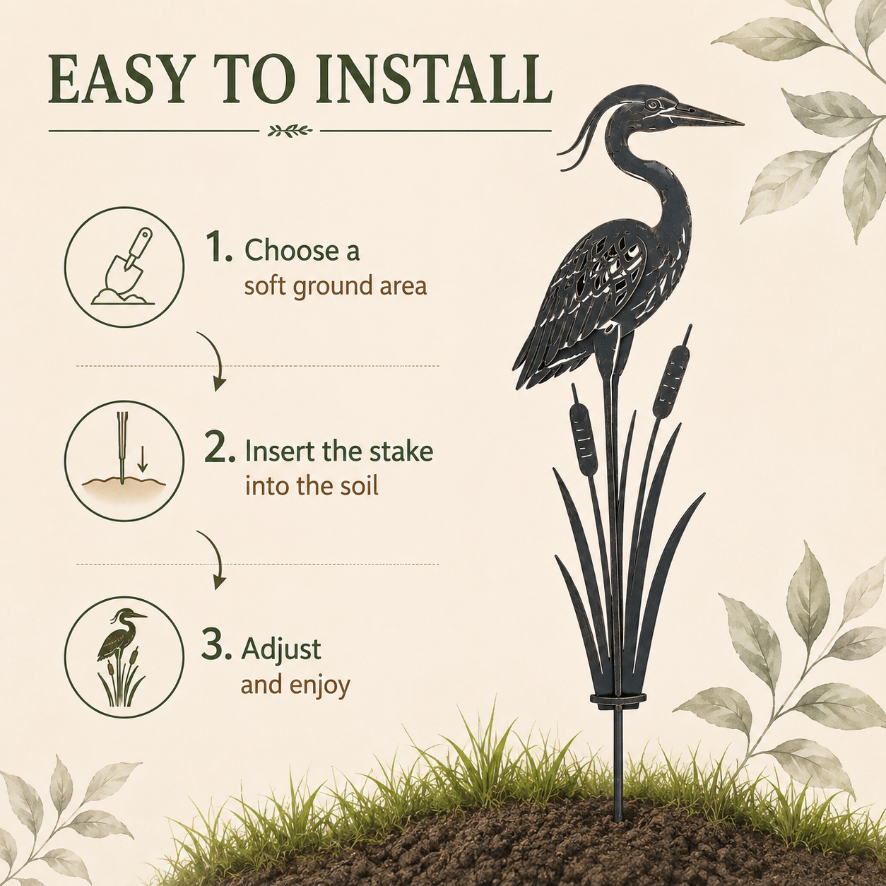 🐦Metal Heron Garden Stake