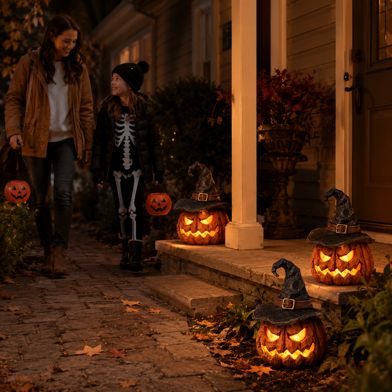 🎃 Light-Up Witch Hat Pumpkin Decoration – Remote-Controlled Halloween Resin Jack-O’-Lantern with LED Glow
