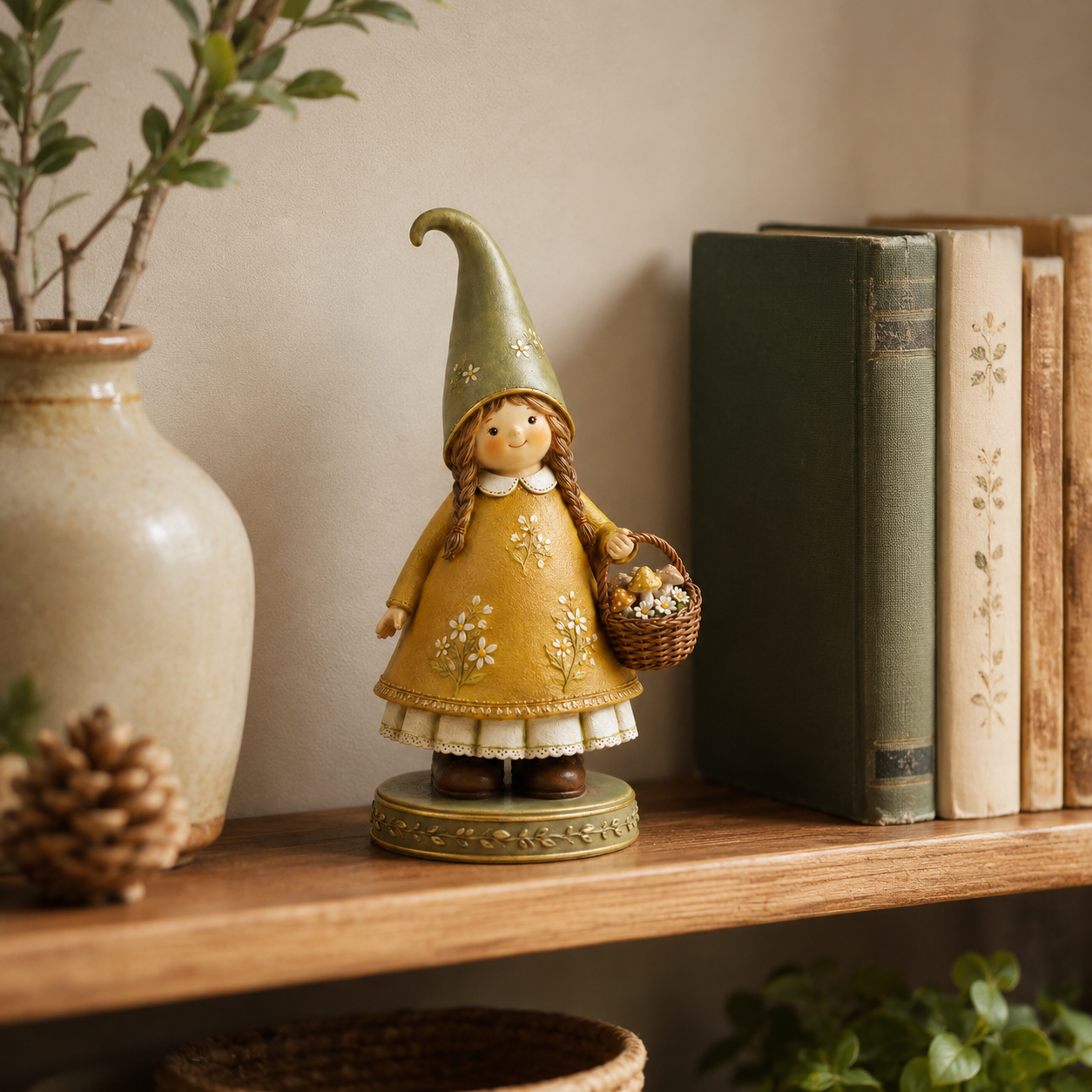 Charming Woodland Girl Resin Figurine with Mushroom Basket🍄