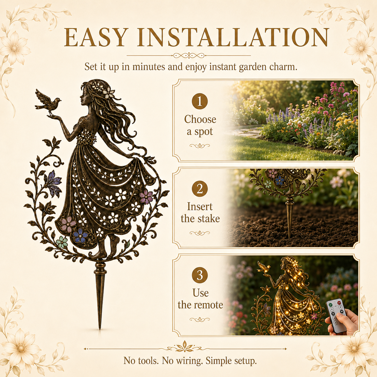 Remote-Controlled Illuminated Fairy Girl Metal Garden Stake ✨🕊️