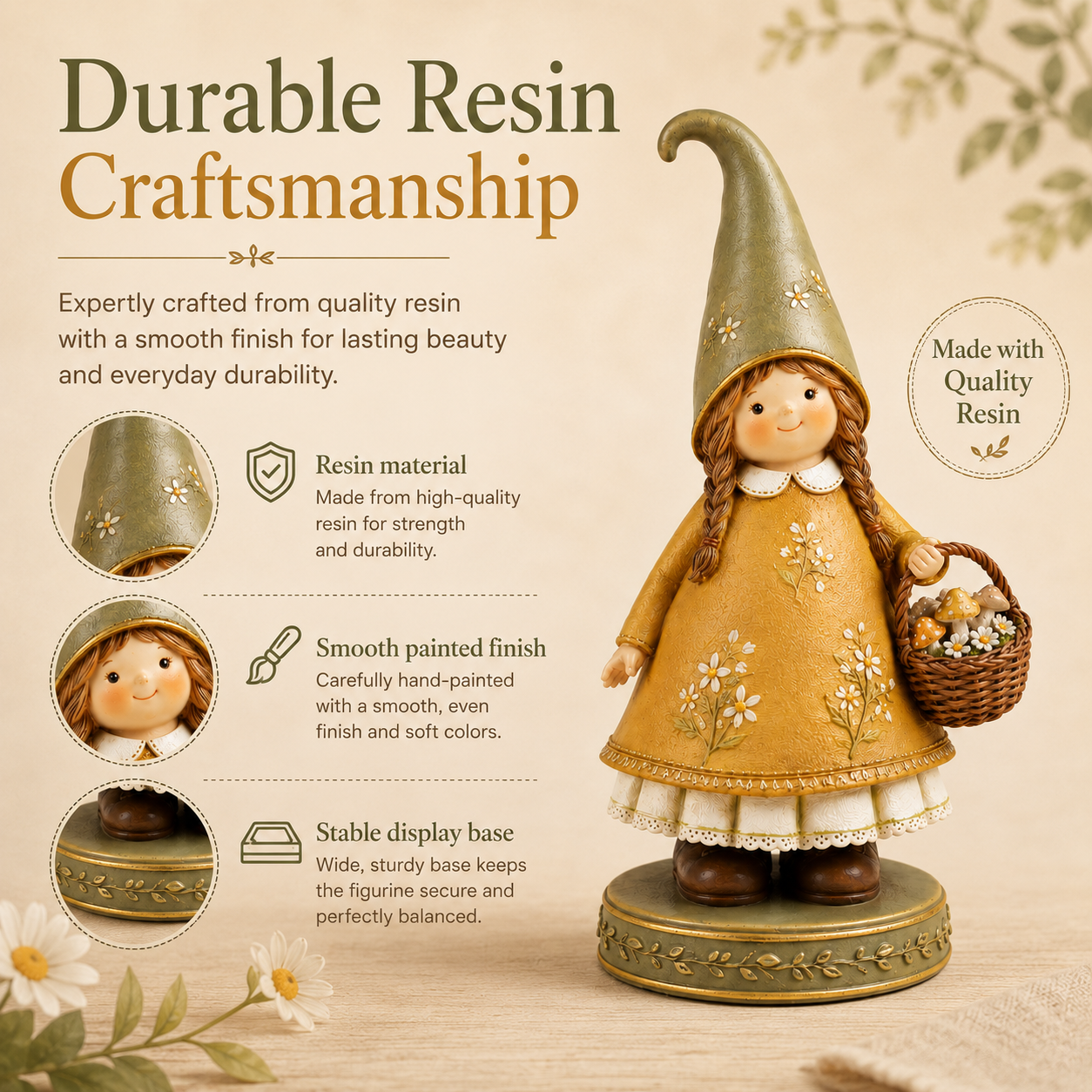 Charming Woodland Girl Resin Figurine with Mushroom Basket🍄