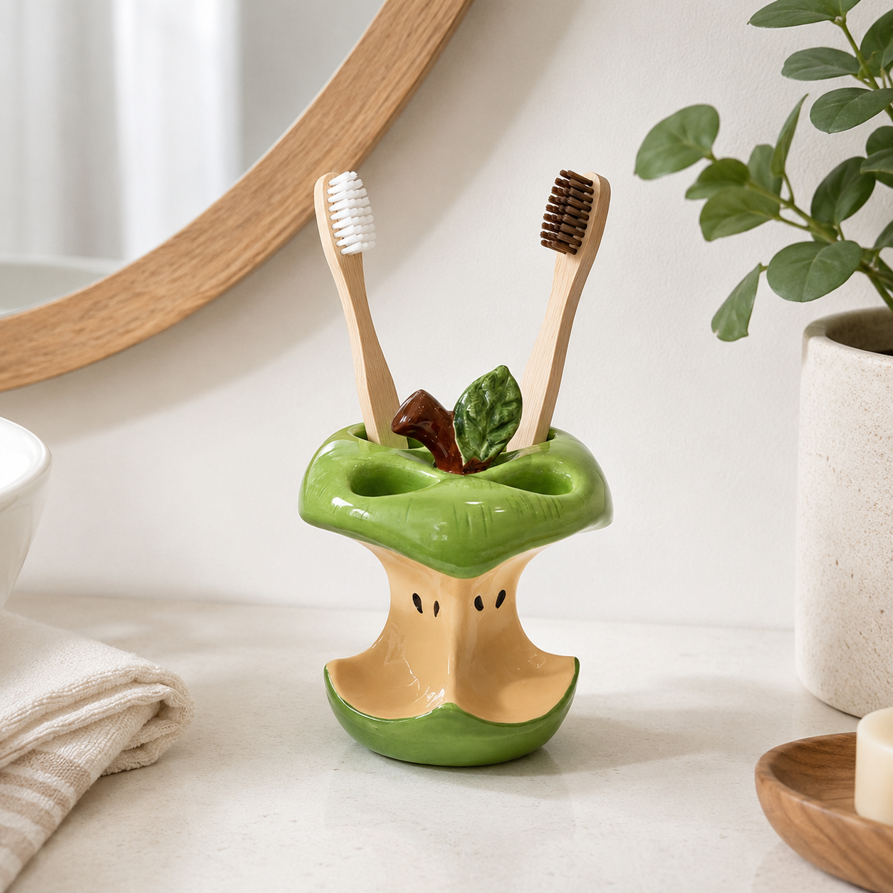 Apple Toothbrush Holder | Ceramic Apple Bathroom Organizer