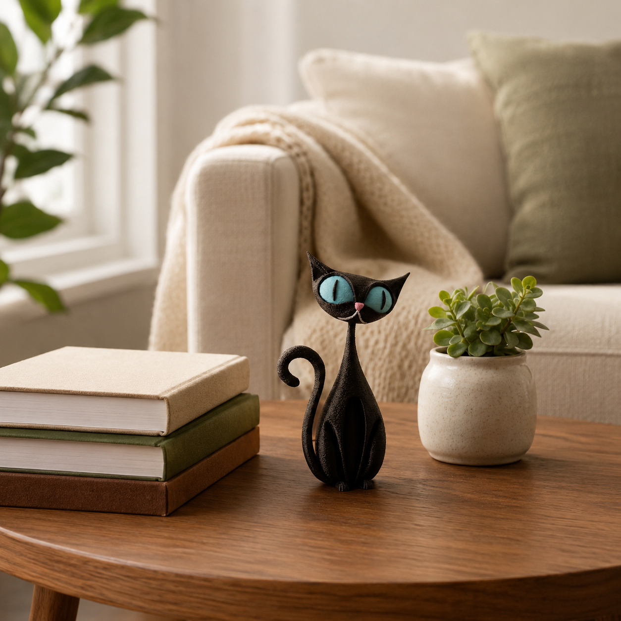 Whimsical Big-Eyed Black Cat Resin Figurine 🐈‍⬛✨