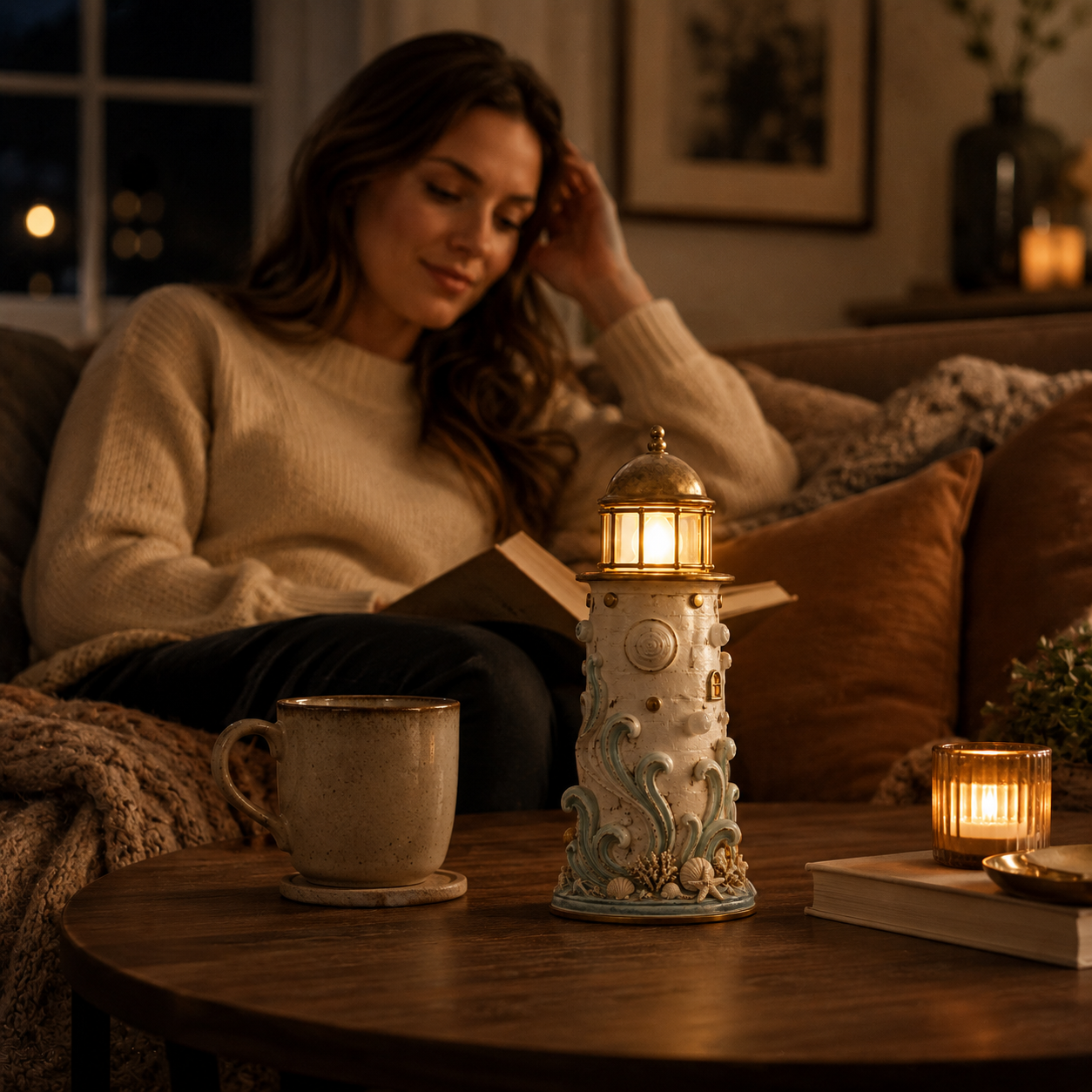 🌊 Ocean Lighthouse LED Accent Lamp – Vintage Resin Coastal Décor ✨