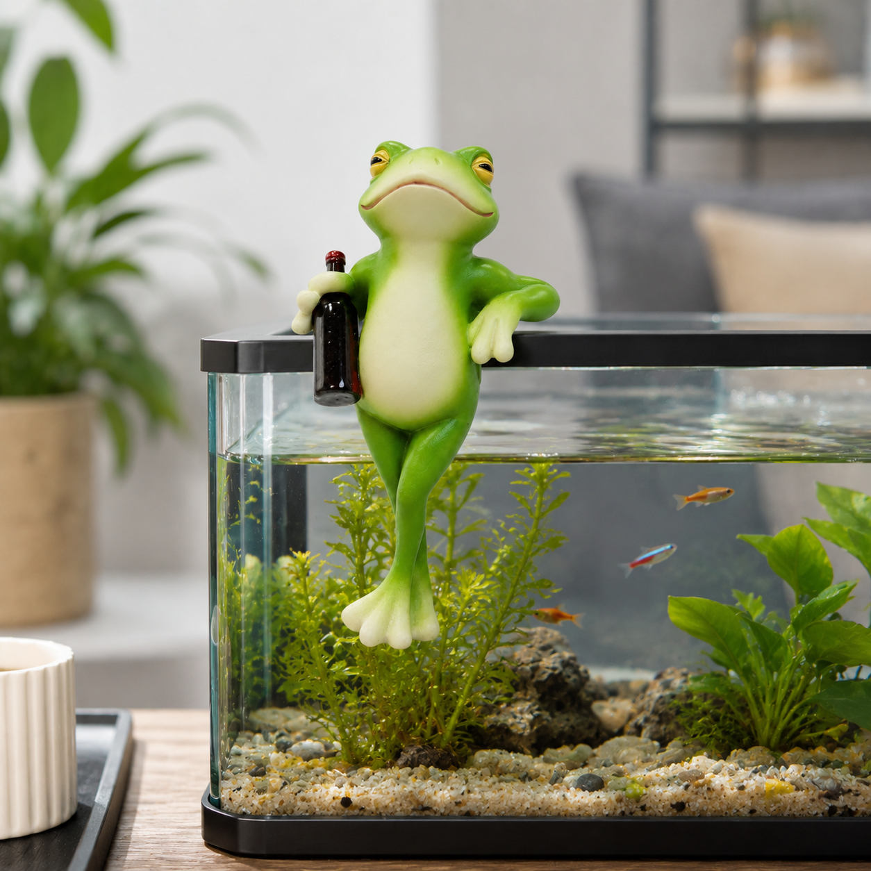 Hanging Frog Planter Ornament – Resin Garden Animal Figurine for Flower Pots and Fish Tanks