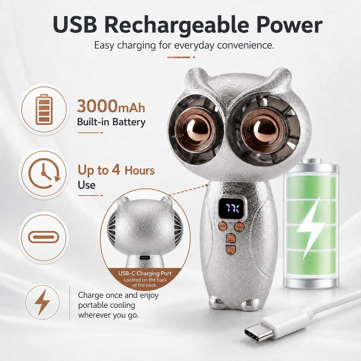 Owl-Shaped Handheld Fan with Digital Display 🦉💨