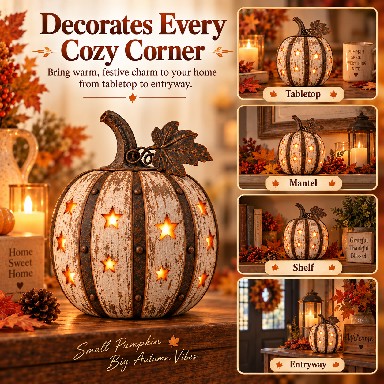 Rustic Starry Pumpkin Lantern Halloween Decor with Remote Control Light ✨🎃