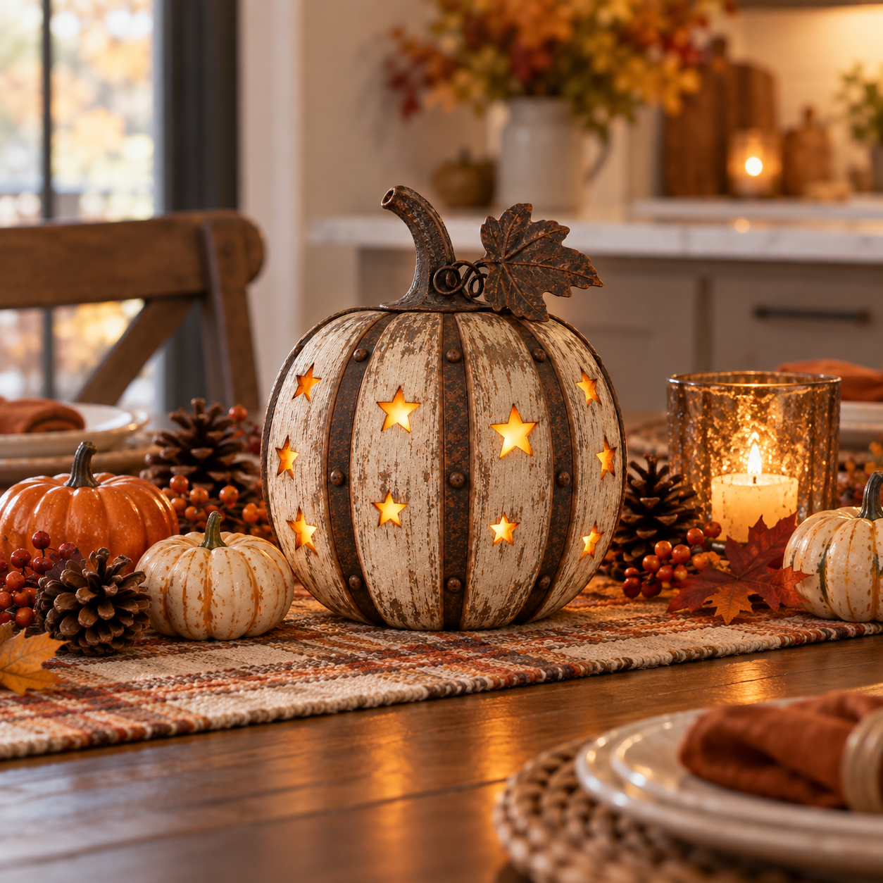 Rustic Starry Pumpkin Lantern Halloween Decor with Remote Control Light ✨🎃