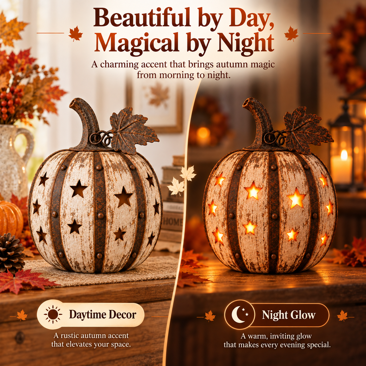 Rustic Starry Pumpkin Lantern Halloween Decor with Remote Control Light ✨🎃