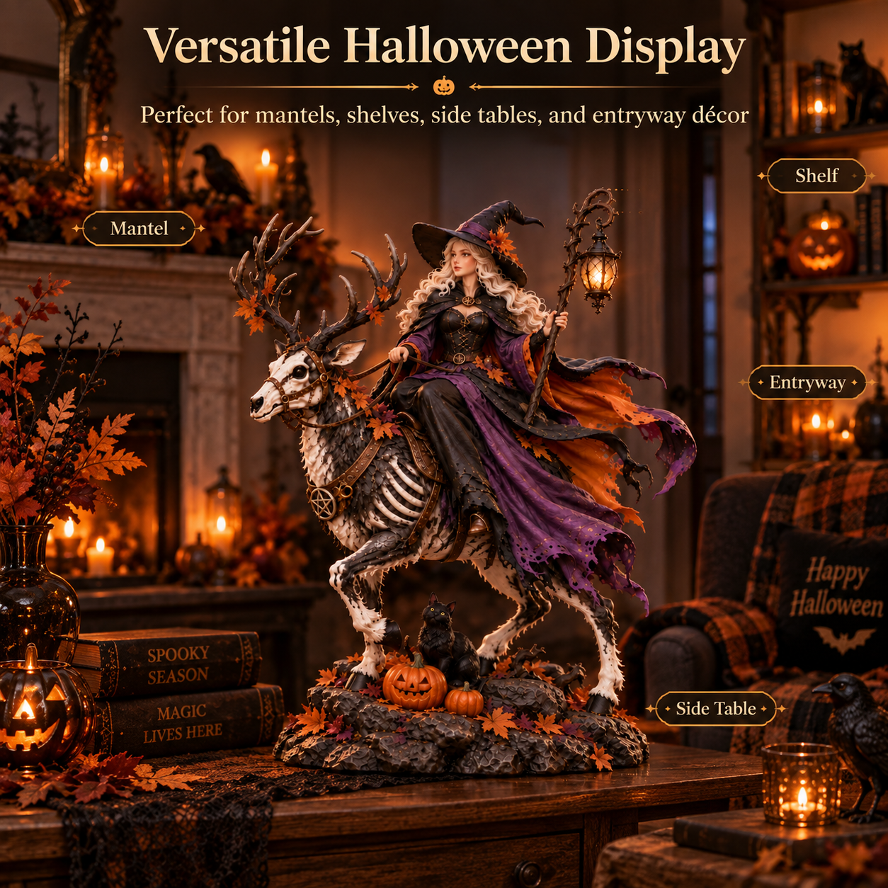 🎃Halloween Witch Riding Skeleton Deer Resin Figurine