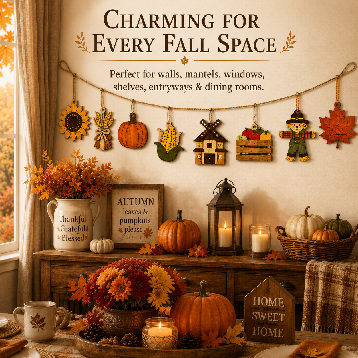 🍁Fall Harvest Wooden Garland Set