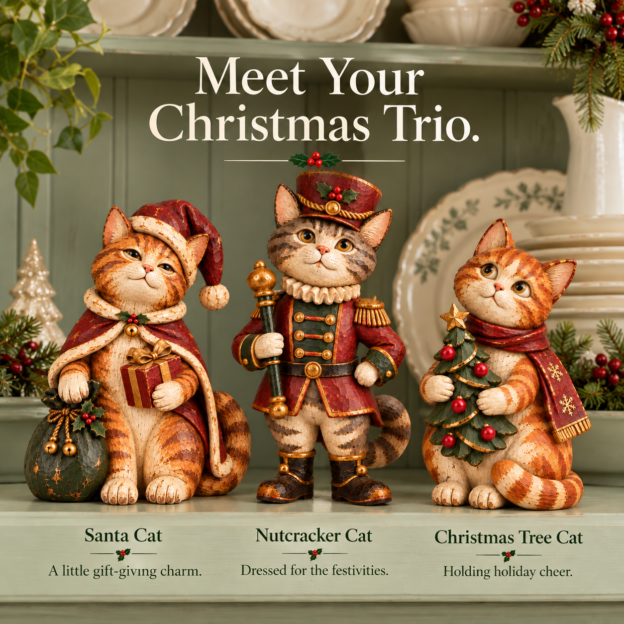 Vintage Christmas Cat Figurines