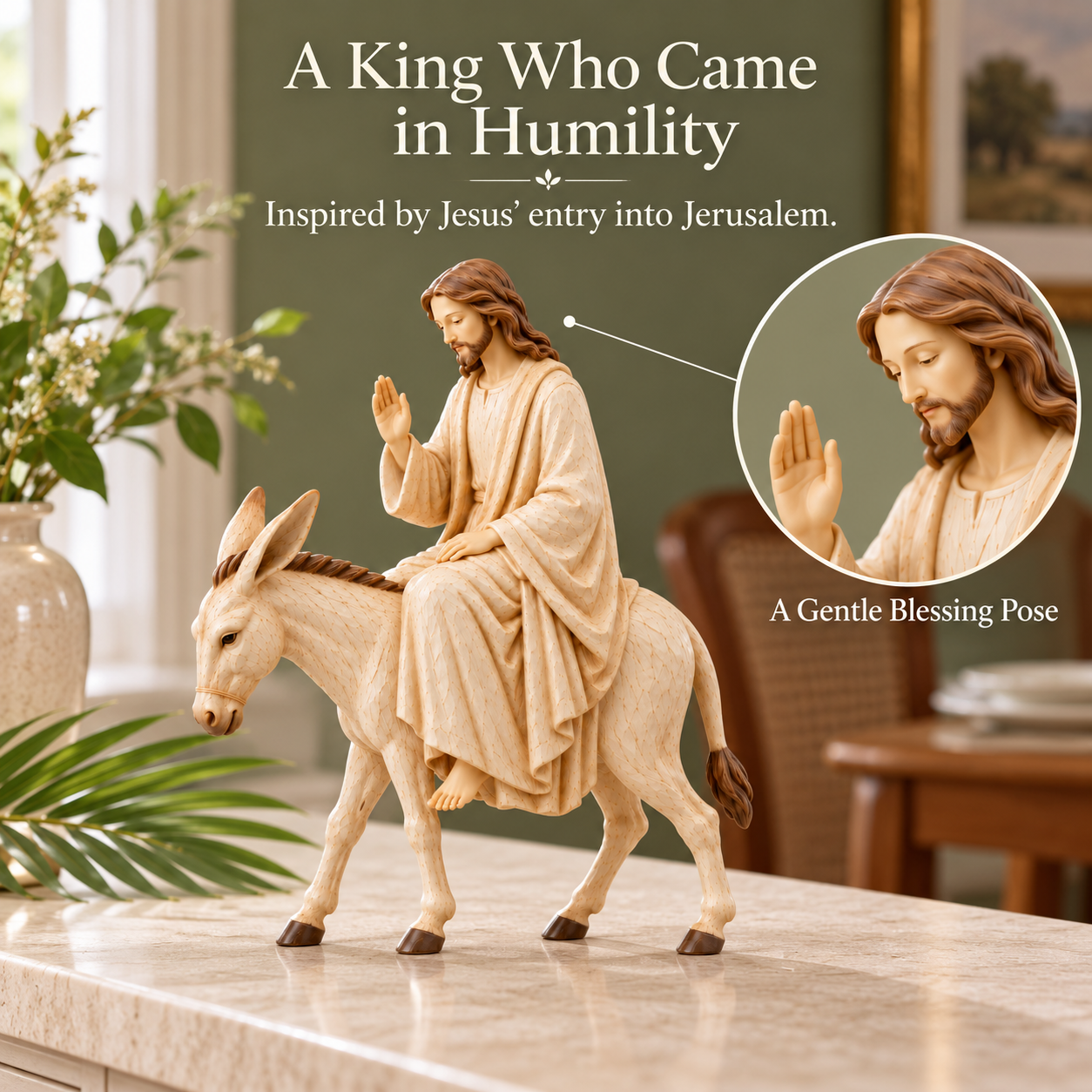 The Humble King – Jesus Riding a Donkey Resin Figurine