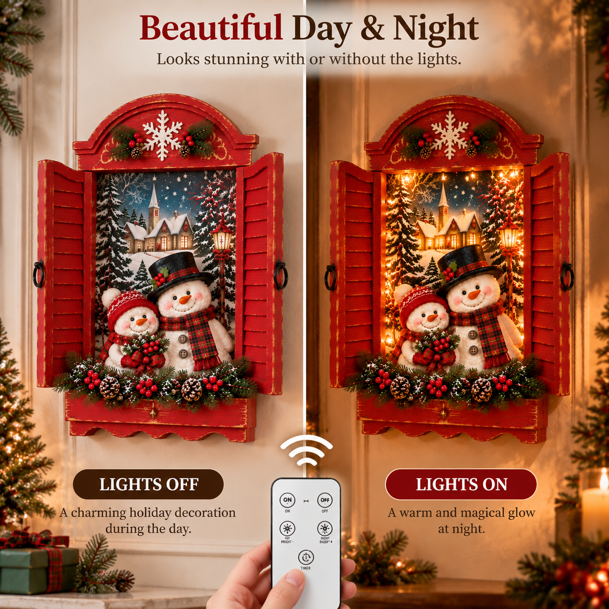 Vintage Lighted Christmas Snowman Window Wall Hanging