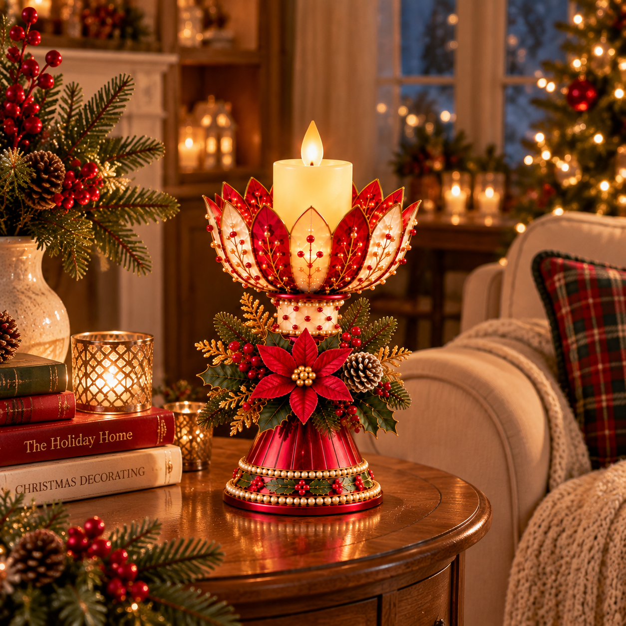 Vintage Victorian Christmas Lighted Candle Holder