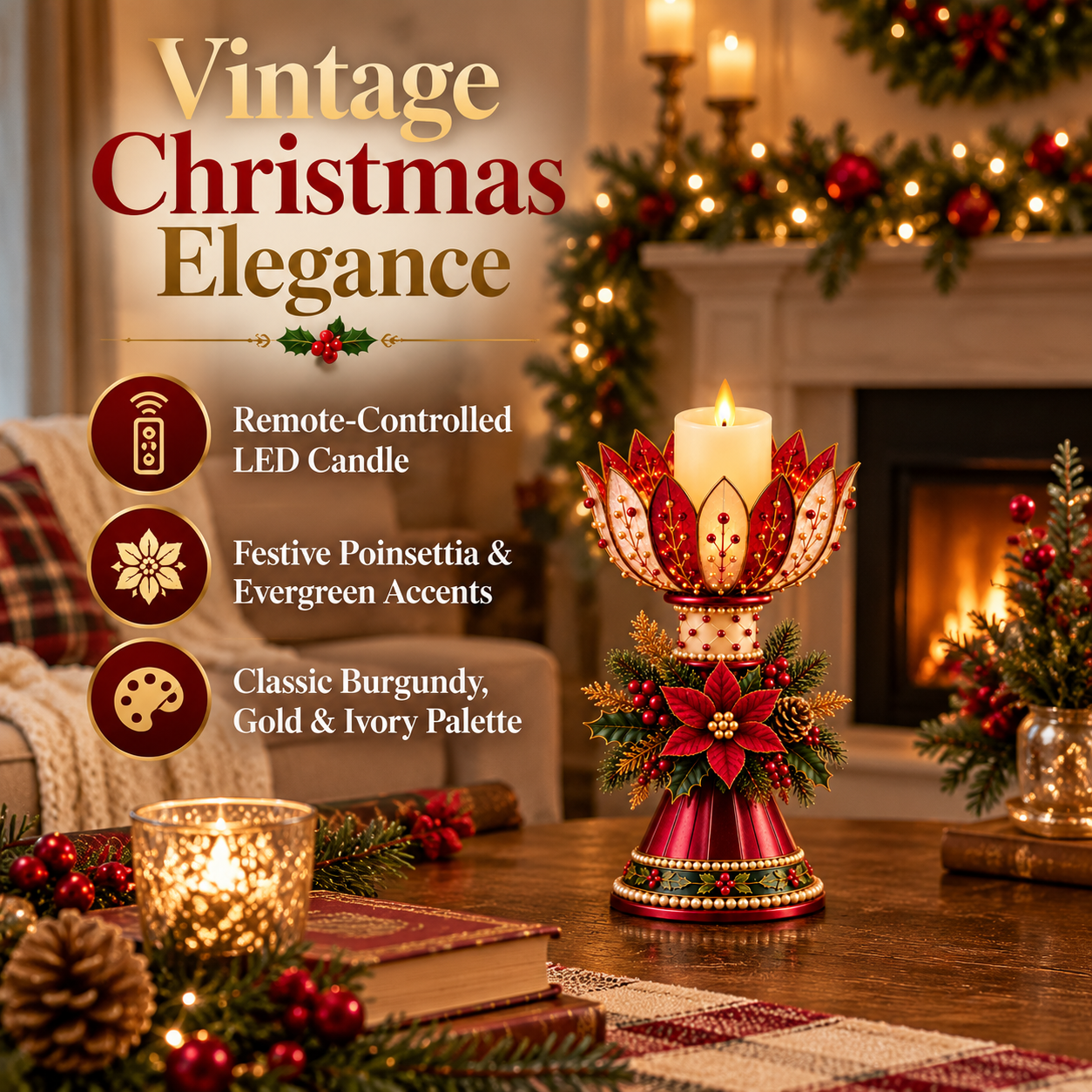 Vintage Victorian Christmas Lighted Candle Holder