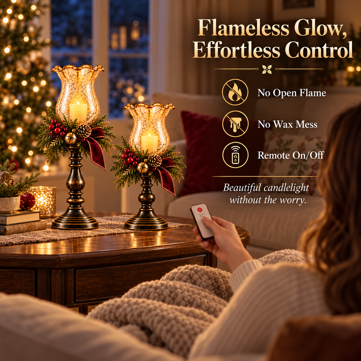 Vintage Lighted Christmas Hurricane Candle Holder