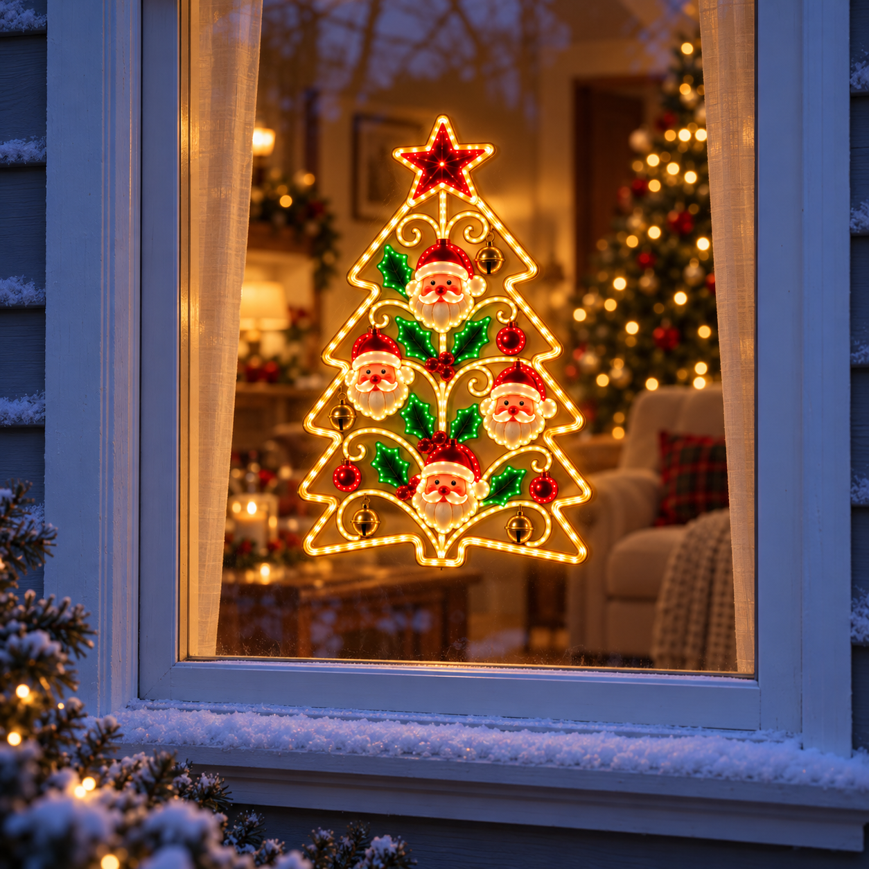Vintage Santa Christmas Tree LED Wall Decor