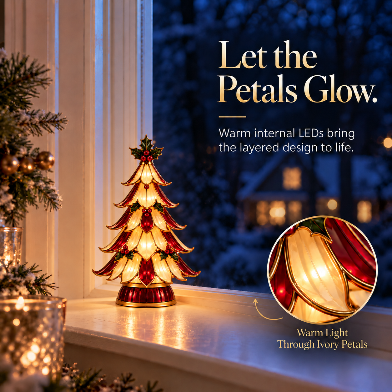 Vintage Ruby & Ivory Lighted Christmas Petal Tree