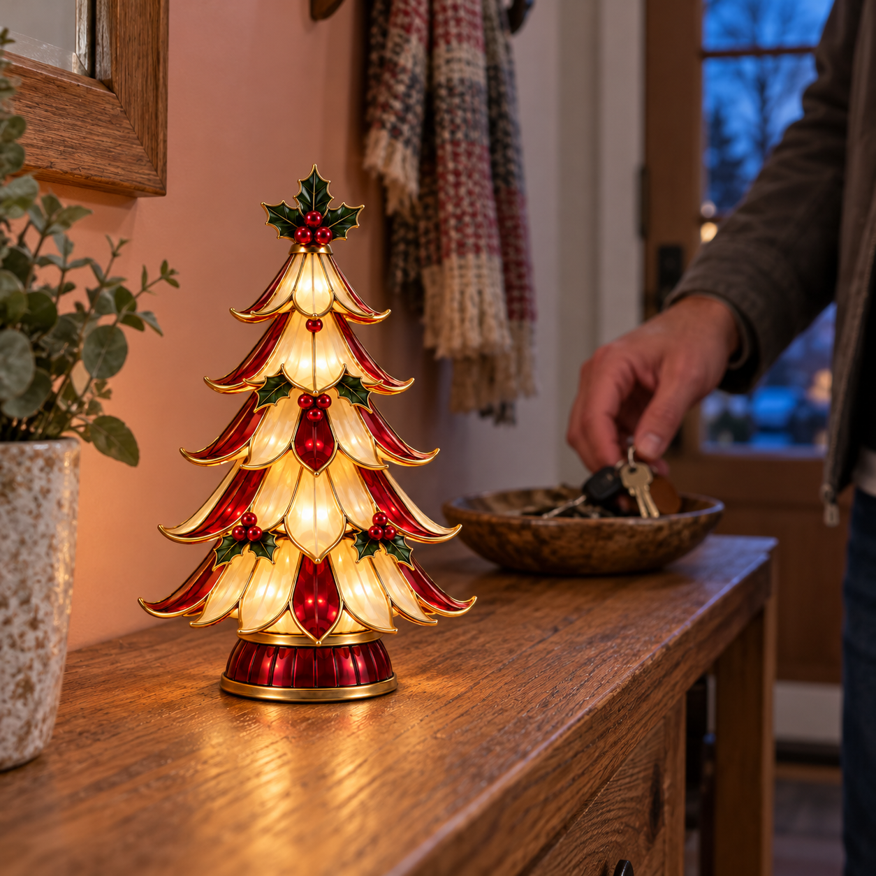 Vintage Ruby & Ivory Lighted Christmas Petal Tree