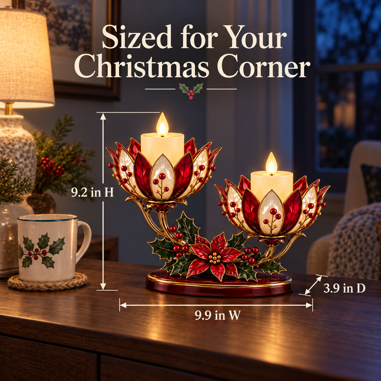 Vintage Poinsettia Double LED Candle Holder