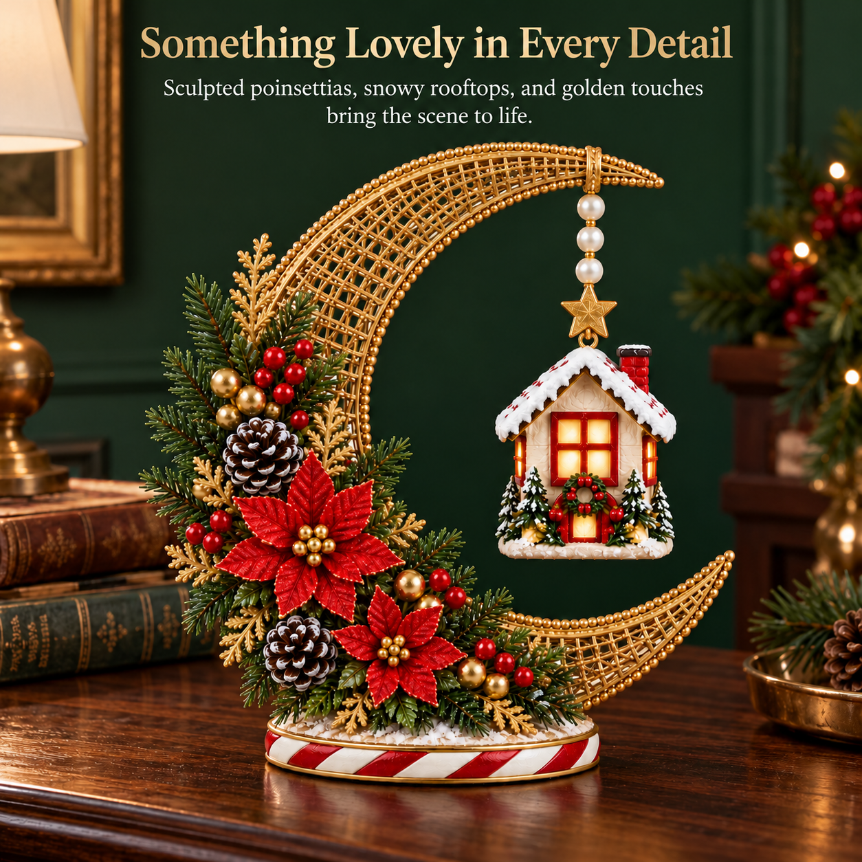 Vintage Lighted Christmas Crescent Moon Cottage