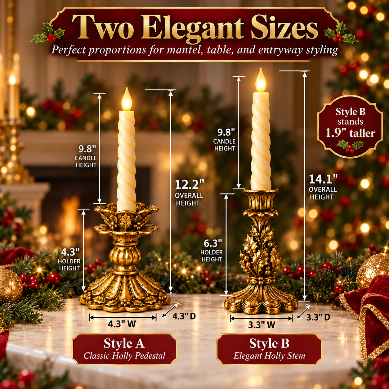 Vintage Antique Gold Christmas LED Candle Holders