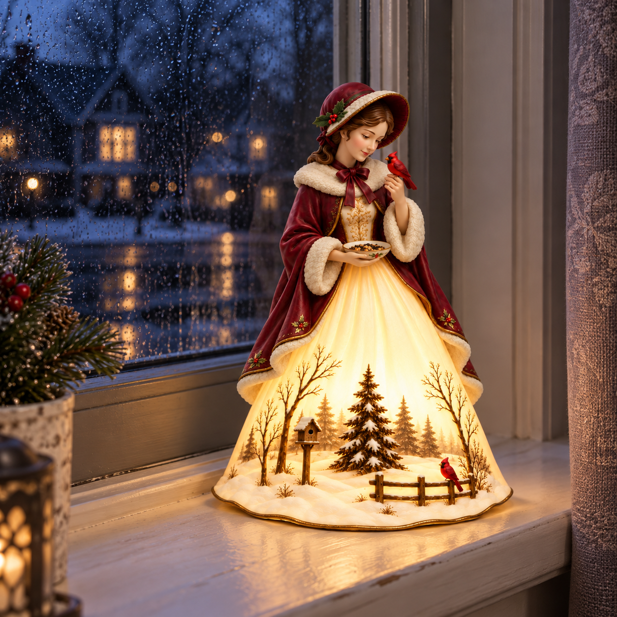 Vintage Lighted Cardinal Lady Figurine