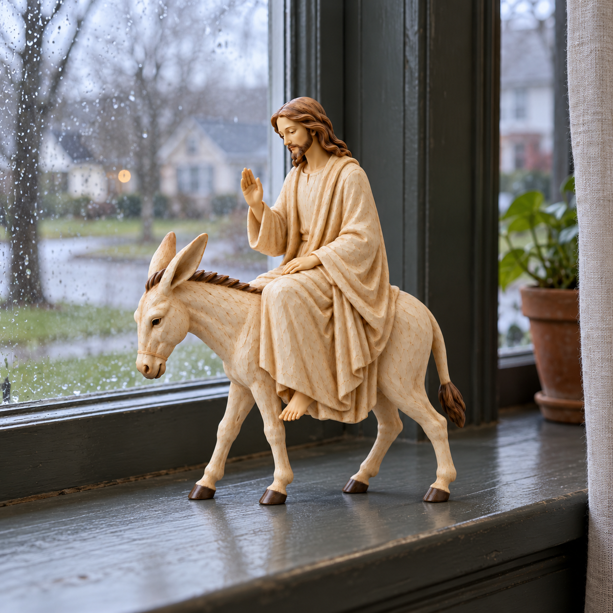 The Humble King – Jesus Riding a Donkey Resin Figurine