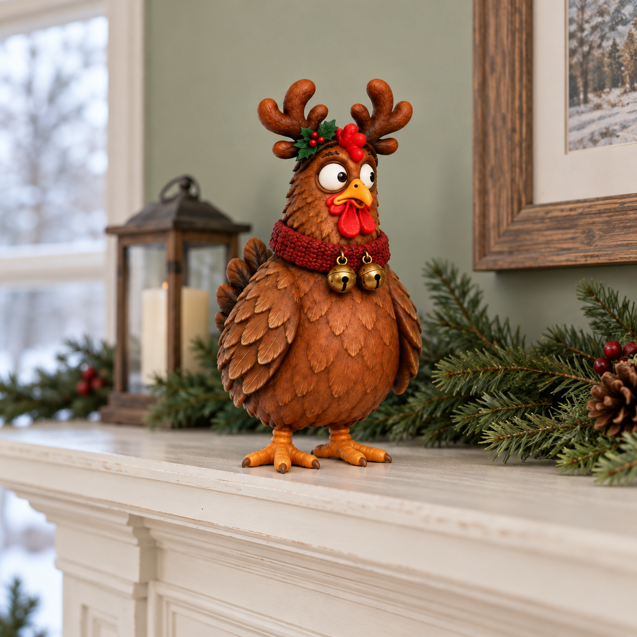 Vintage Christmas Chicken Figurine Set of 3