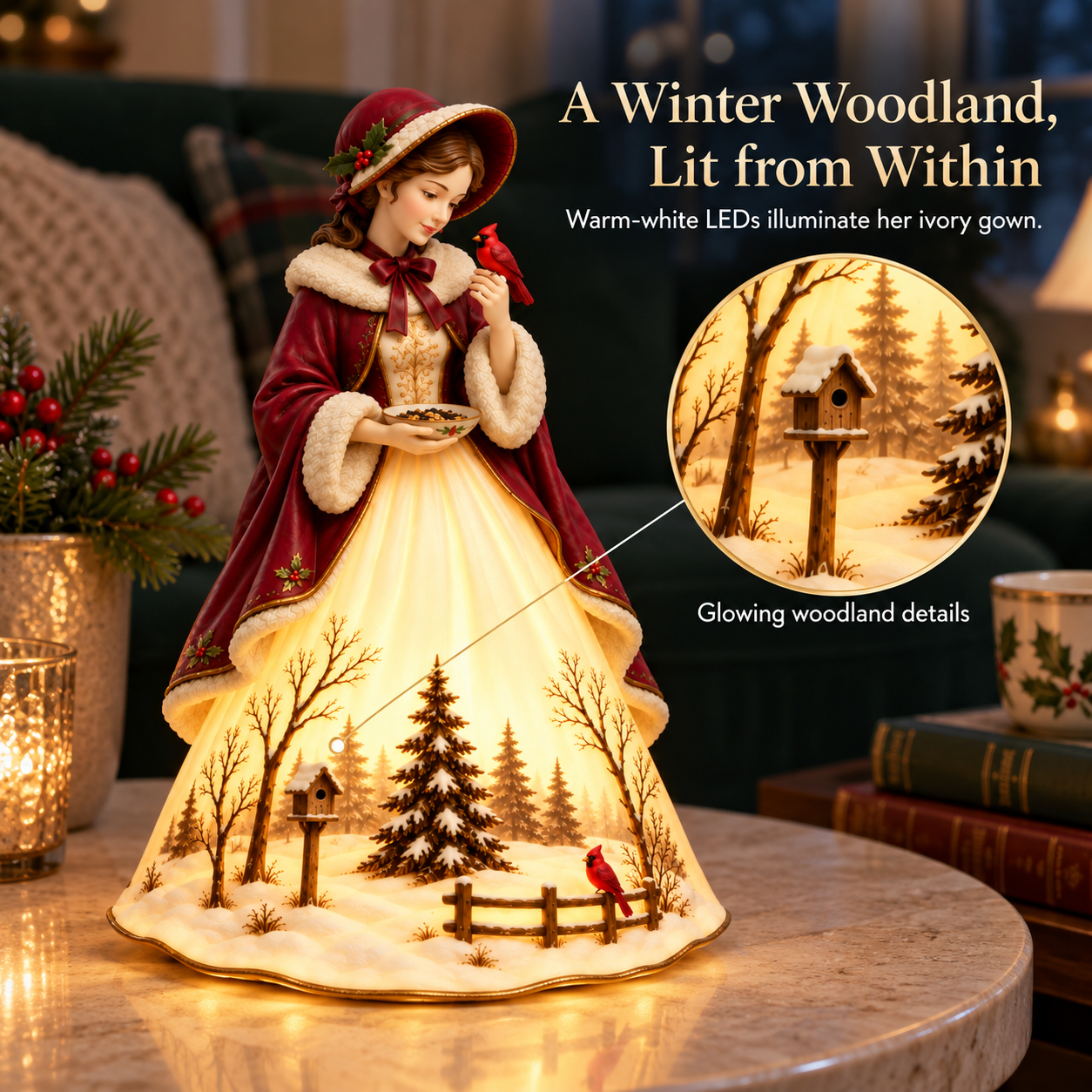 Vintage Lighted Cardinal Lady Figurine