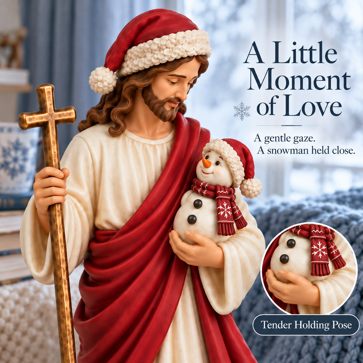 Jesus Holding a Snowman Christmas Figurine
