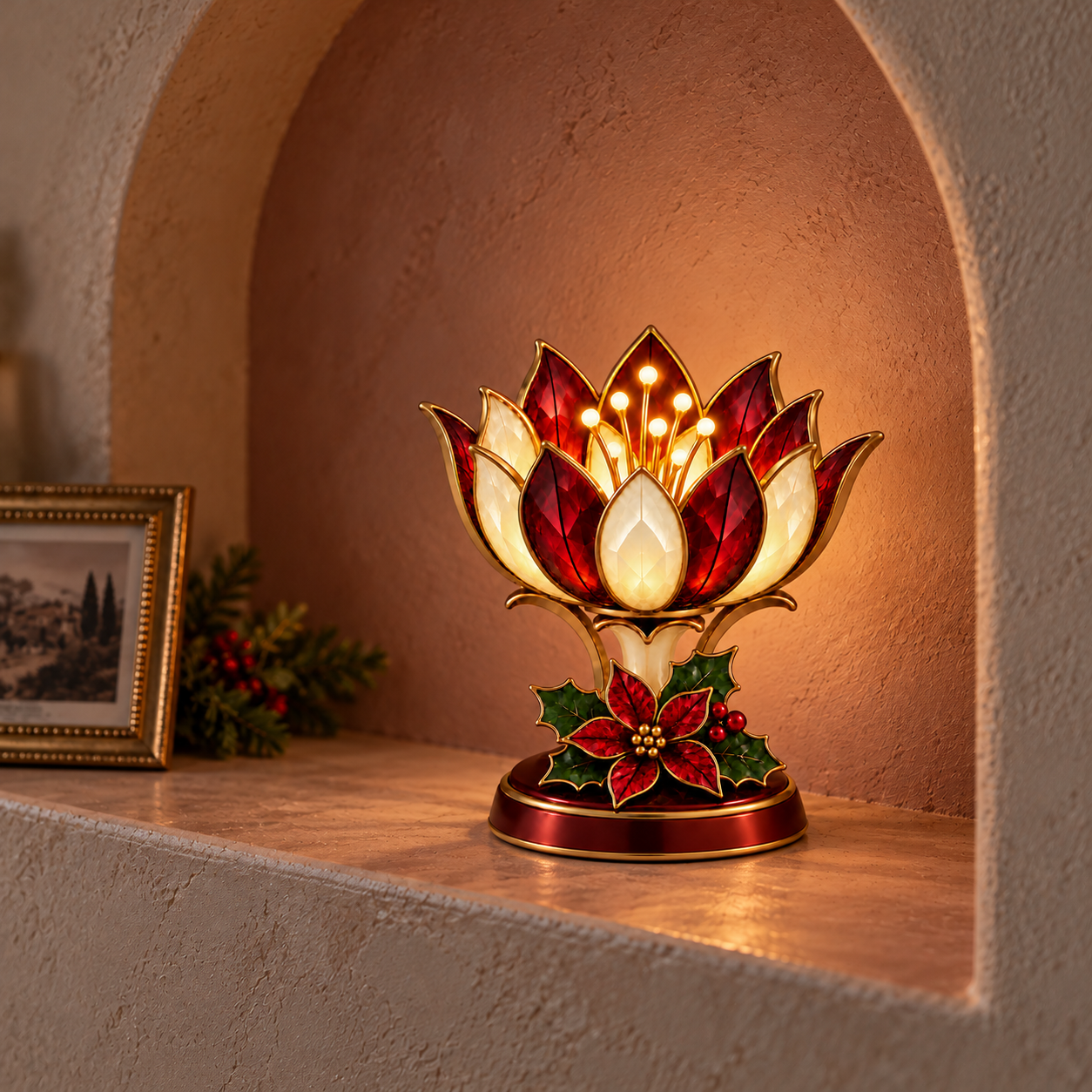 Vintage Christmas Floral Accent Lamp