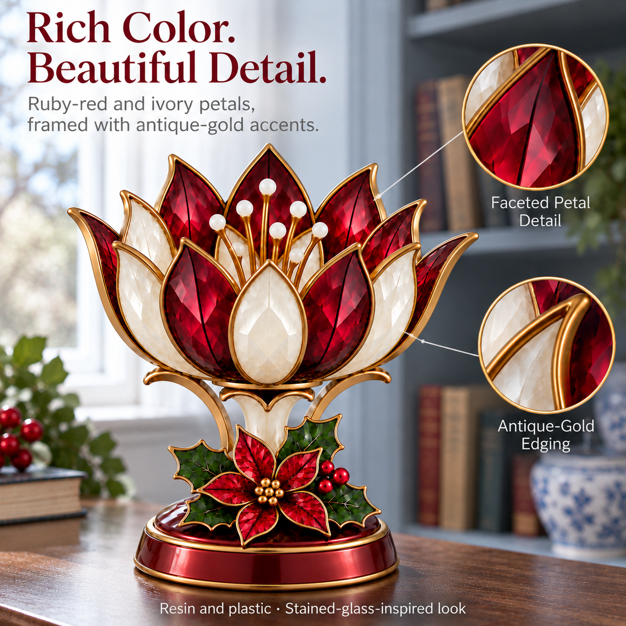 Vintage Christmas Floral Accent Lamp