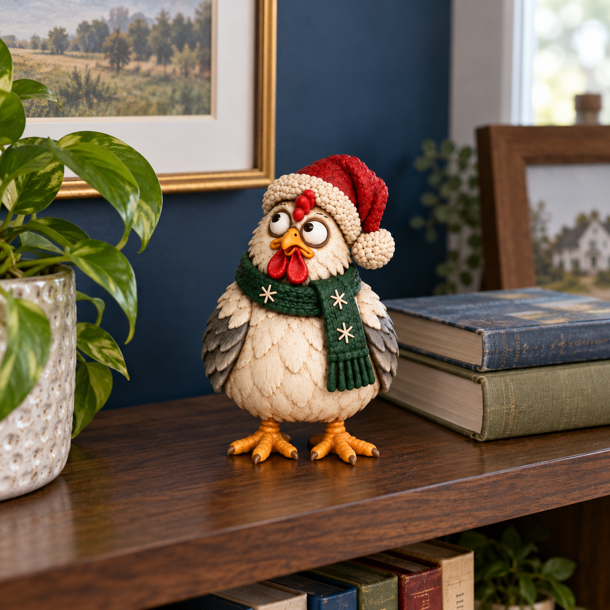 Vintage Christmas Chicken Figurine Set of 3
