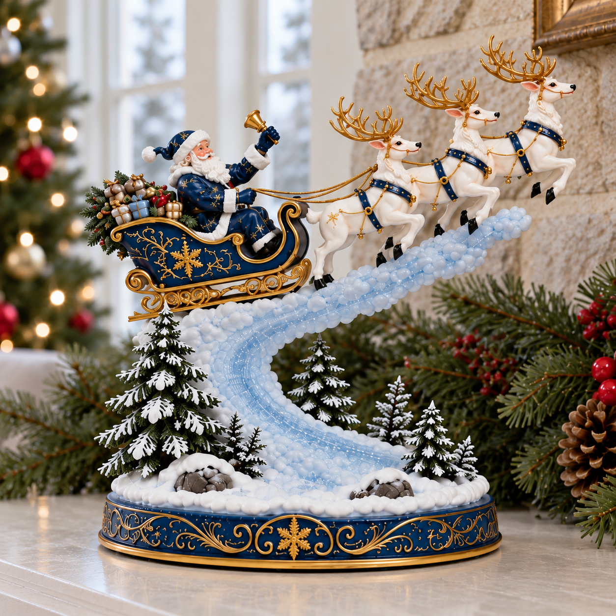 Vintage Santa Sleigh LED Christmas Figurine with Remote Contro