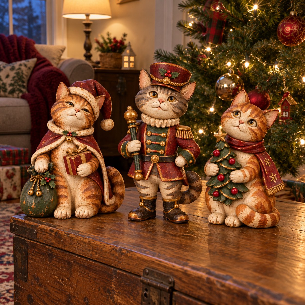 Vintage Christmas Cat Figurines