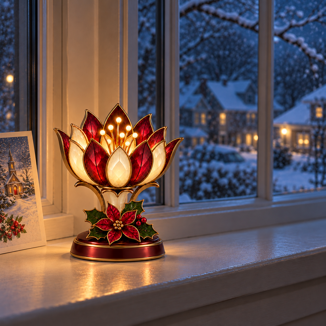 Vintage Christmas Floral Accent Lamp